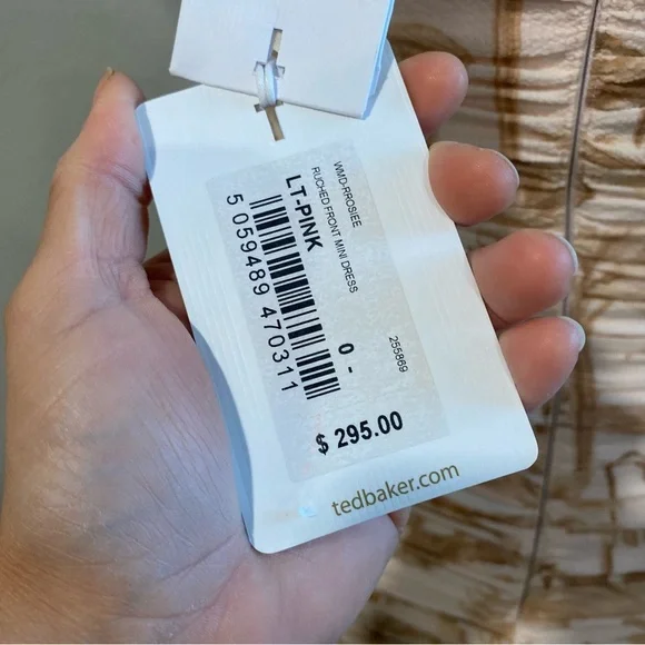 NWT Ted Baker Ruched Mini Dress Sz0 Pink Palm Tree Floral Print Ruffl,Sleeveless - Picture 7 of 9